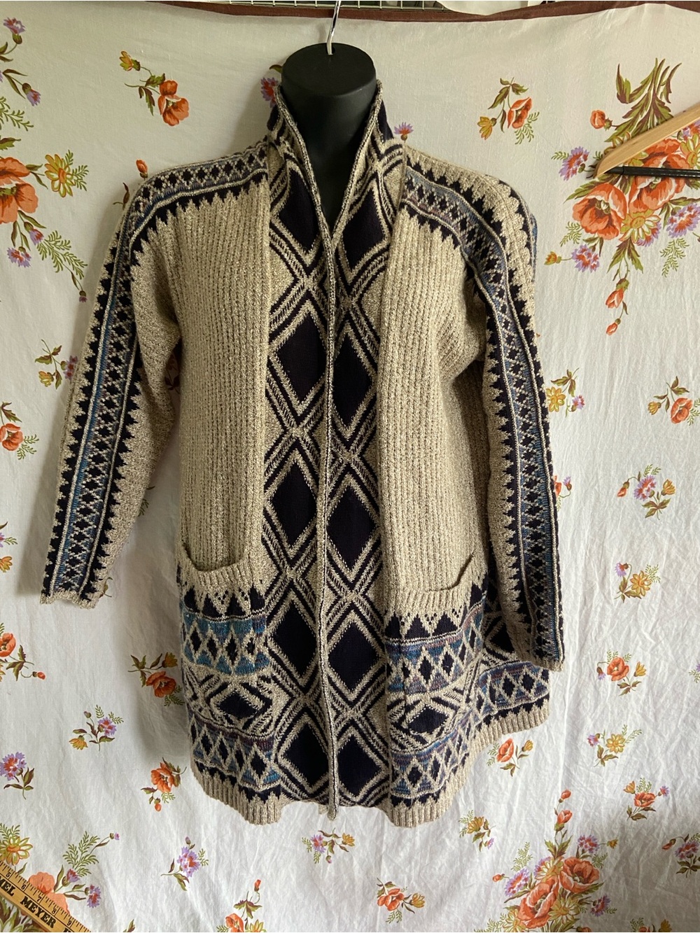 Lucky Brand 1X Shawl Cardigan Aztec Print Sweater